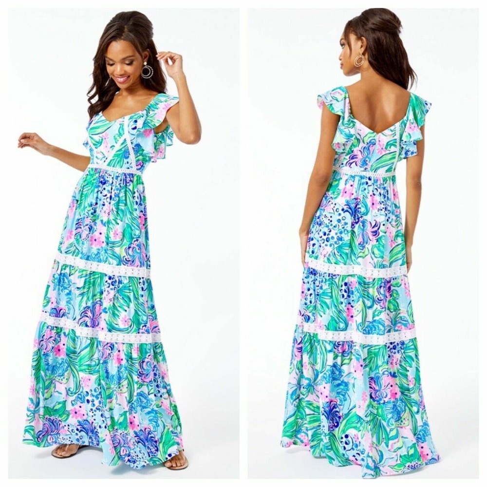 Lilly Pulitzer Ivie Ruffle Maxi Dress NWT